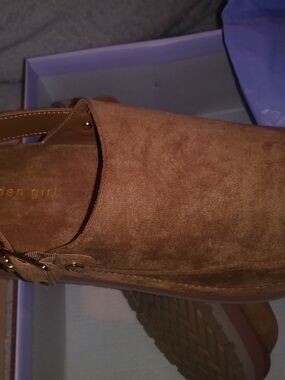 Madden Girl Tan Suede Buckle Clog Mule